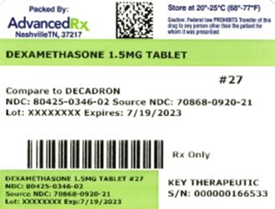 Labe 2 (Dexamethasone 1.5mg 80425 0346 02)